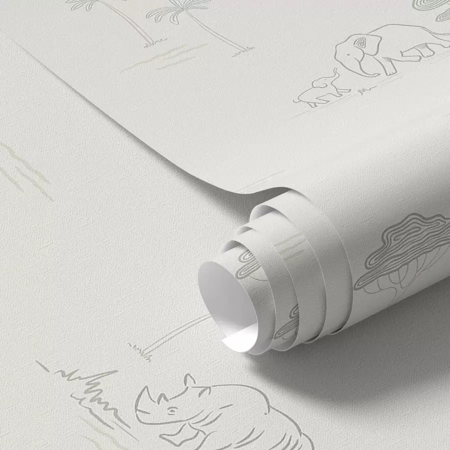 zidne murale Minimalistički safari: slonovi, nosorog, leopard i palme a00492