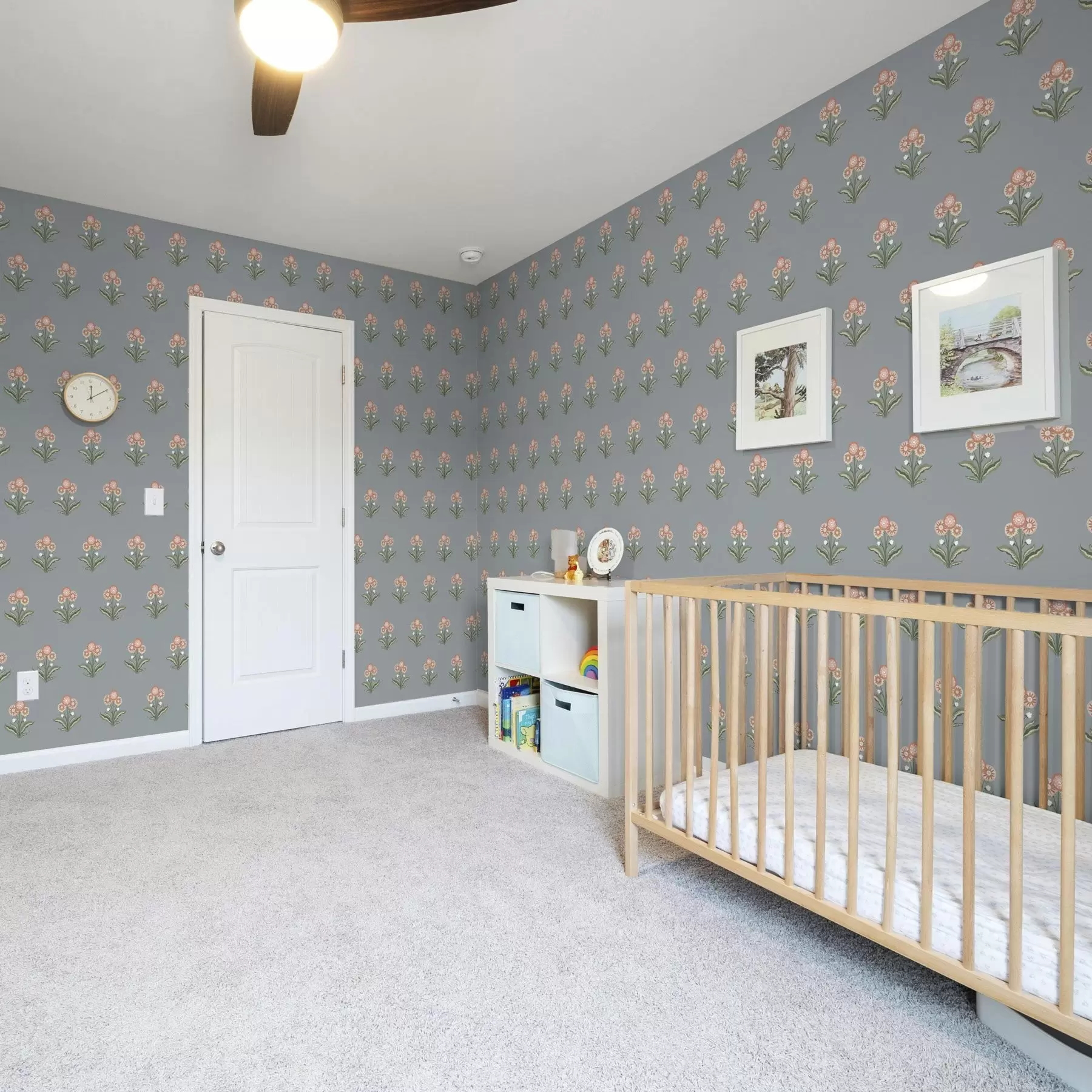 zidne murale Stilizirano cvijeće na sivo-plavoj pozadini, topla paleta a00494