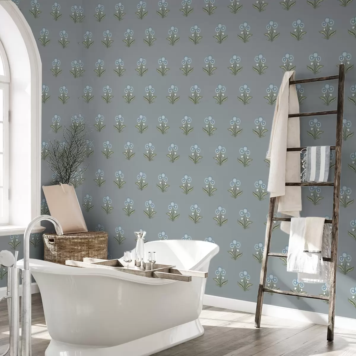 Pozadina Stilizirano cvijeće na sivo-plavoj pozadini, hladna paleta a00494v1