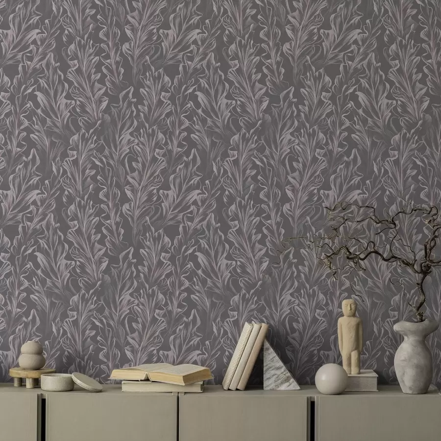 zidne murale Tekući lisnati valovi na grafitnoj pozadini, visoki kontrast a00495v1