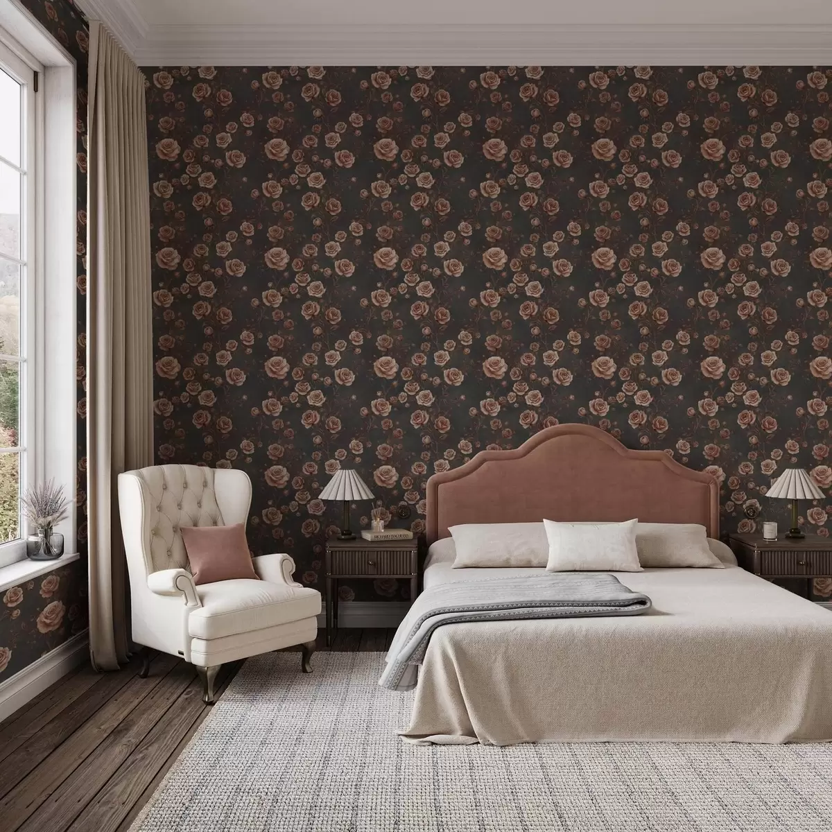 Pozadina Starinske ruže na grafitnoj pozadini, terakotna paleta a00497v1