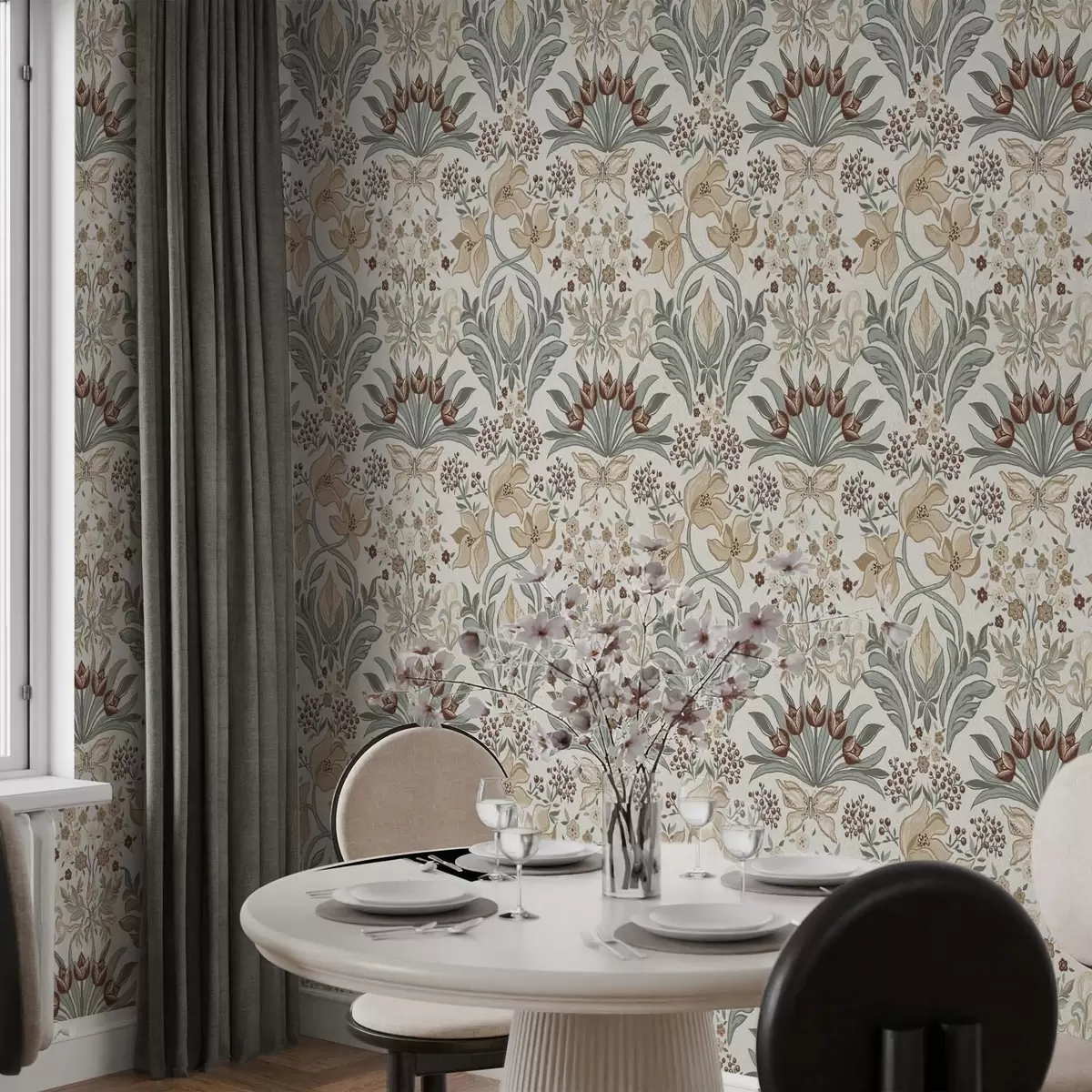 Pozadina Dekorativni ljiljani i leptir na kremastoj pozadini a00500