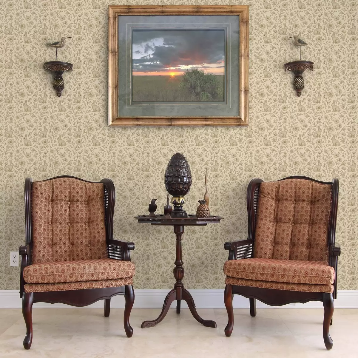 Pozadina Zečevi i ptice u cvjetnom uzorku a00571