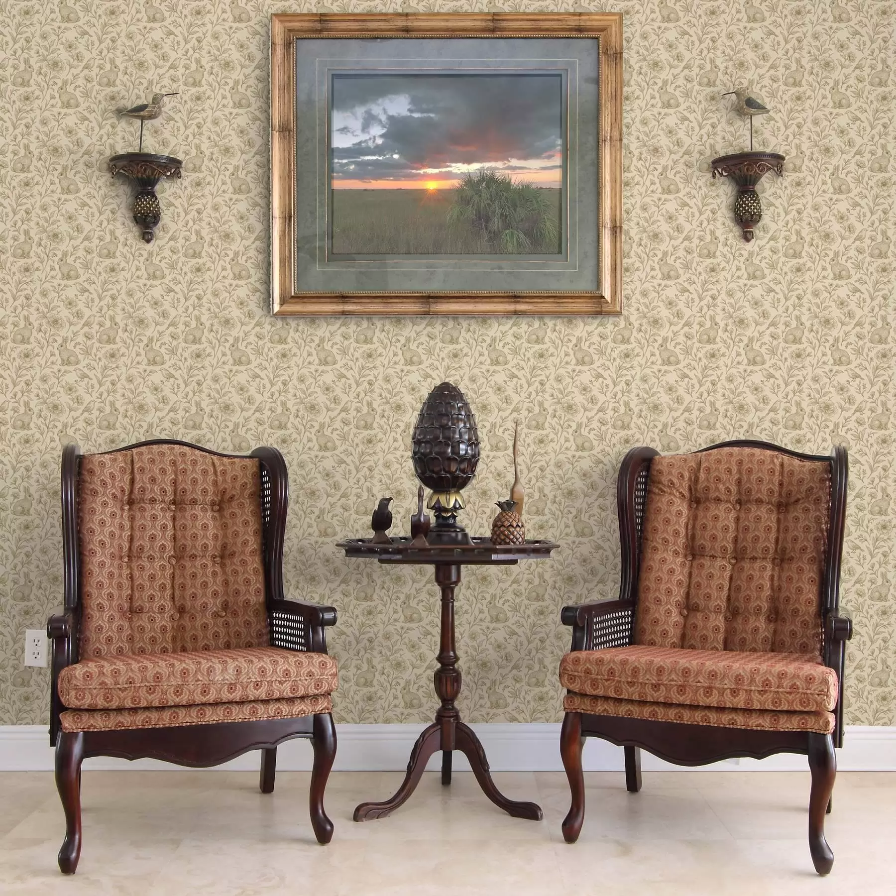 zidne murale Zečevi i ptice u cvjetnom uzorku a00571