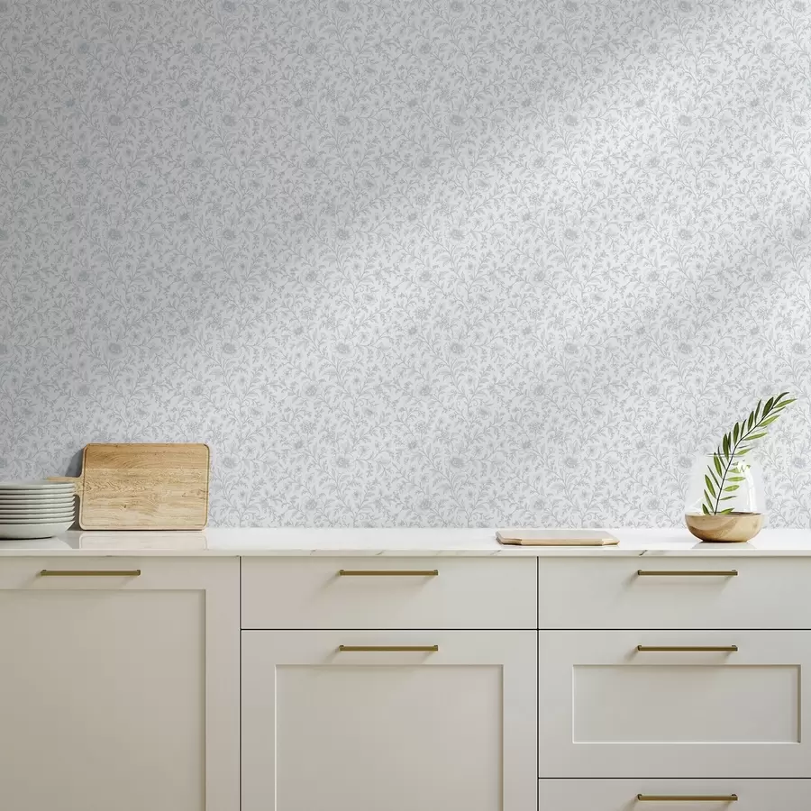 zidne murale Fini plavi cvjetovi linijske umjetnosti na prljavo bijeloj pozadini a00576