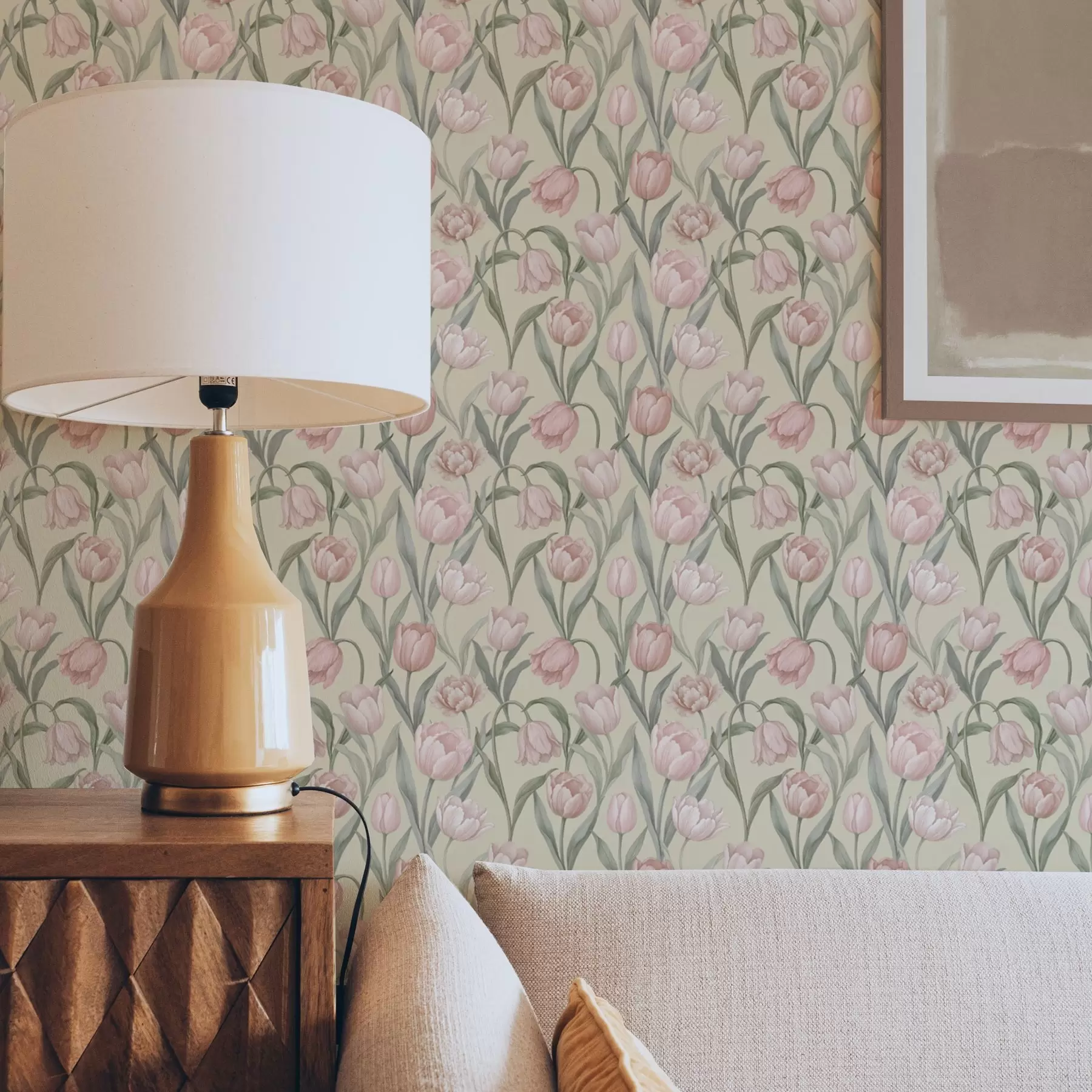 zidne murale Nježno ružičasti tulipani na nježnoj bež pozadini a00589