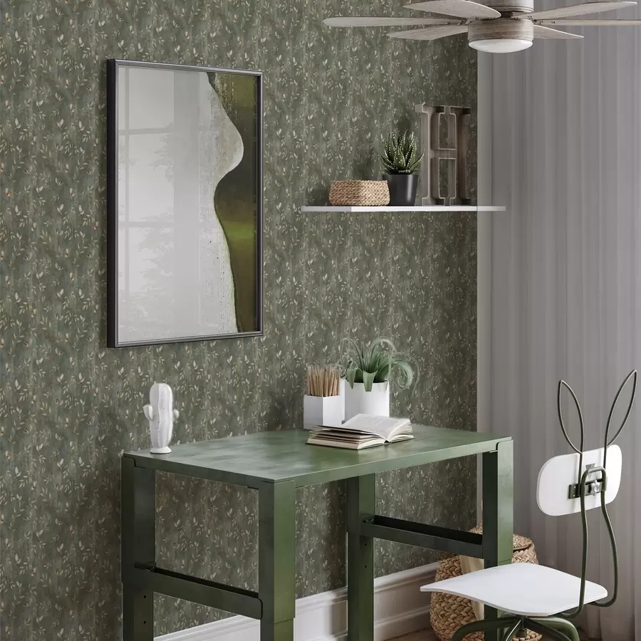 zidne murale Ptice u narančastom lišću na tamnozelenoj pozadini a00591