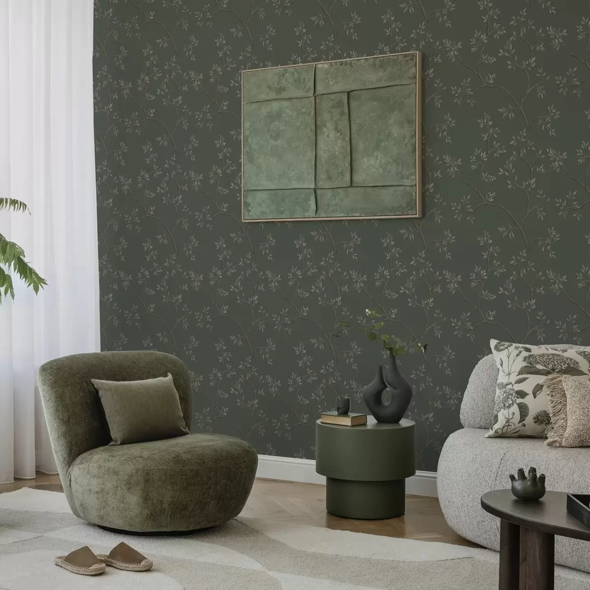 Pozadina Nježne lisnate grane na tamnozelenoj pozadini a00597