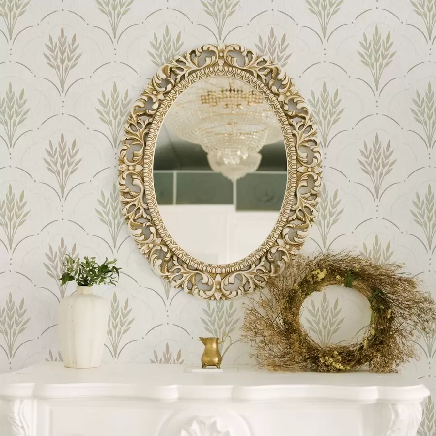 zidne murale Pšenica u lučnom ornamentu, mekane pastele na bijeloj a00607v1