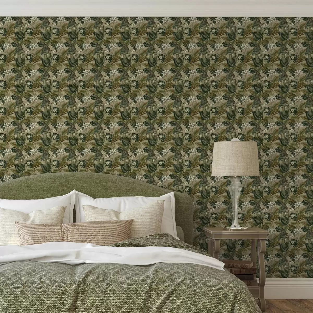 Pozadina Kameleoni i tropsko lišće, bijelo cvijeće, bež tlo a00608