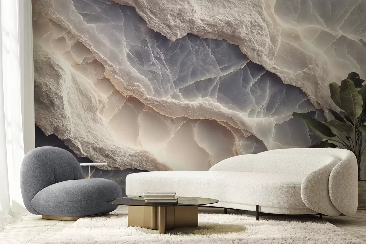 zidne murale Elegantna apstrakcija u stilu mramornih slojeva i minerala u plavo-bež boji w09408