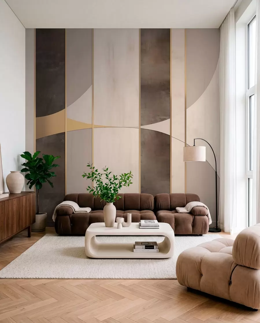 zidne murale Geometrijski paneli s lukovima i akcentima boje šampanjca w04616
