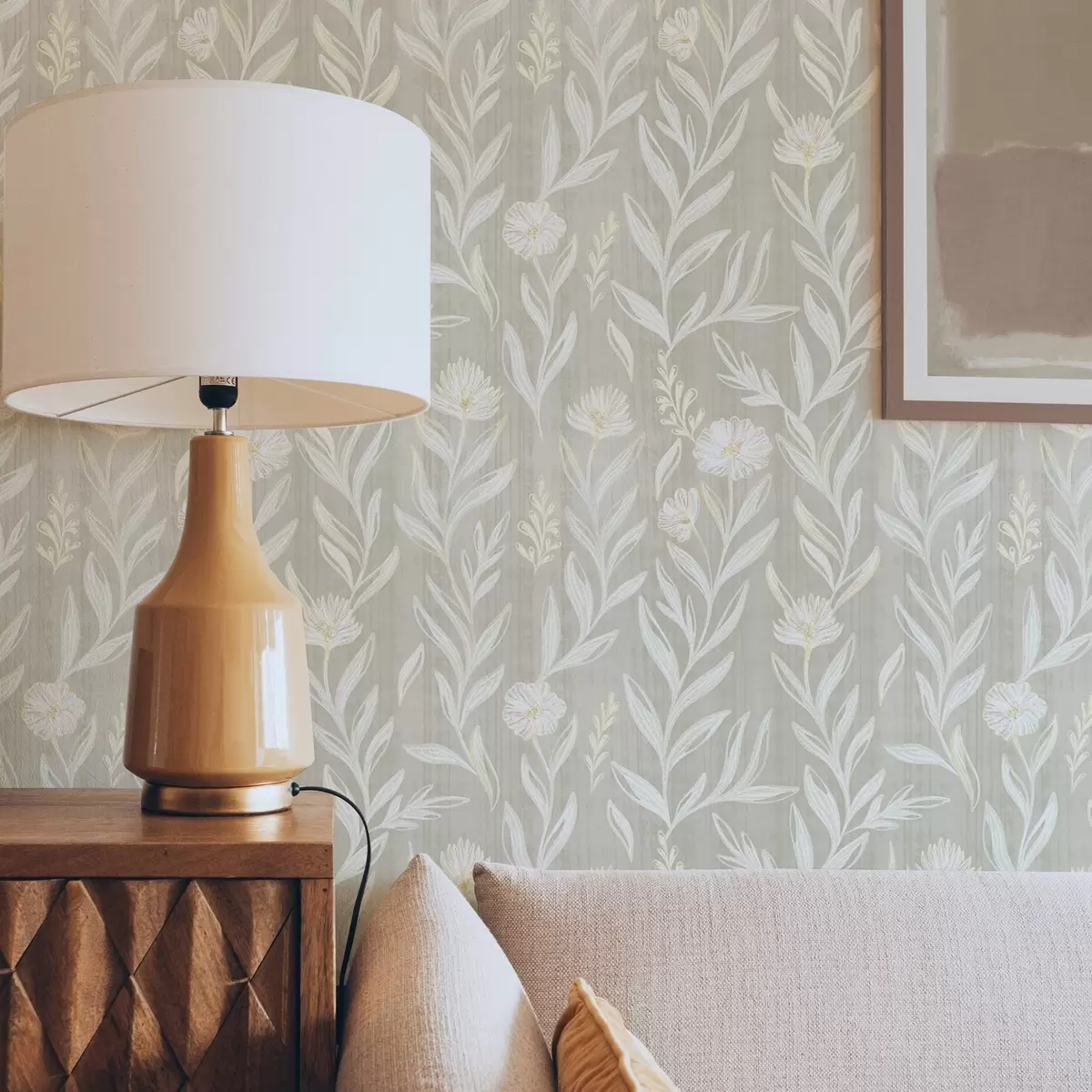 Pozadina Svijetle trave i cvijeće na bež, skiciranim linijama a00618