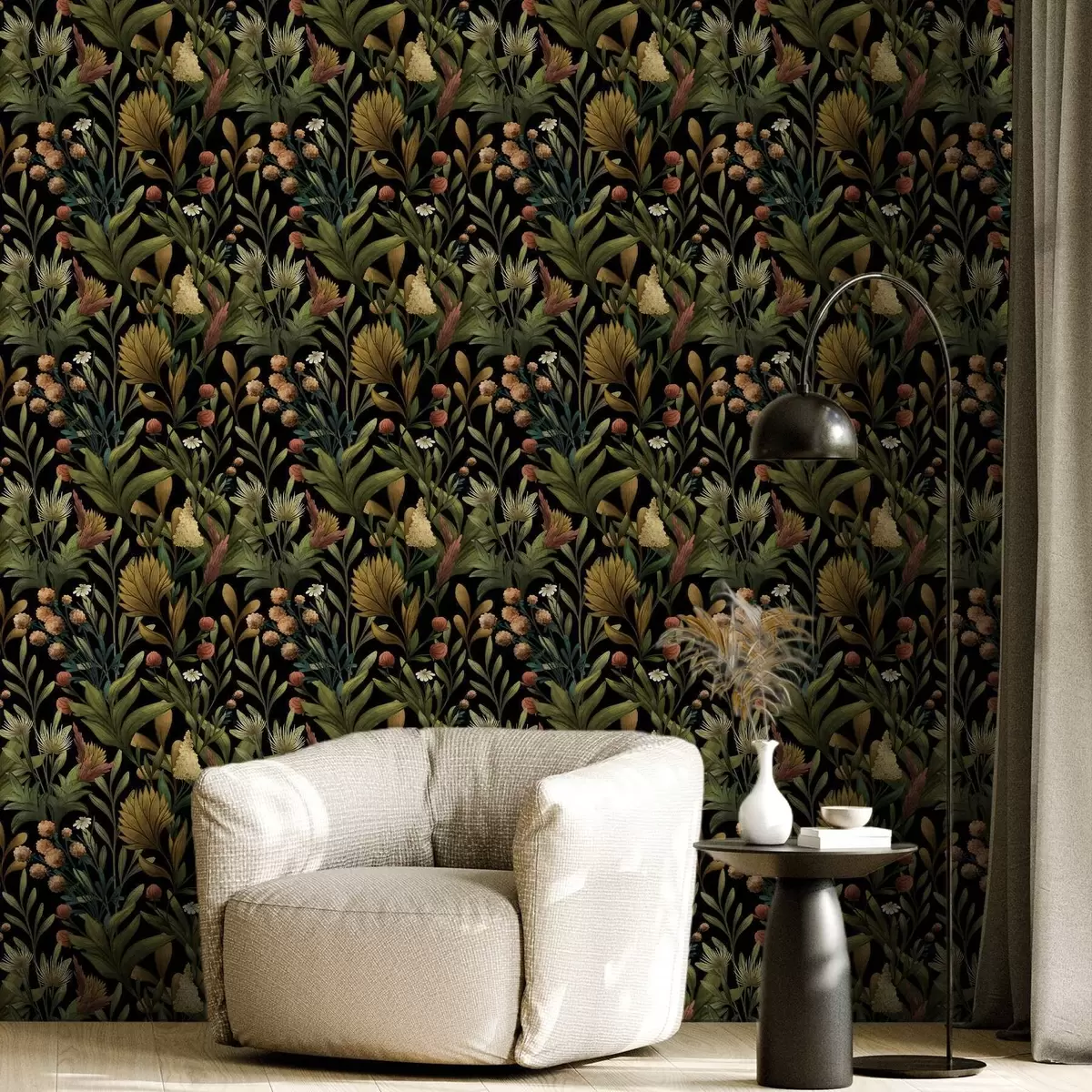 Pozadina Botanički vrt na crnoj pozadini, topla jesenska paleta a00619