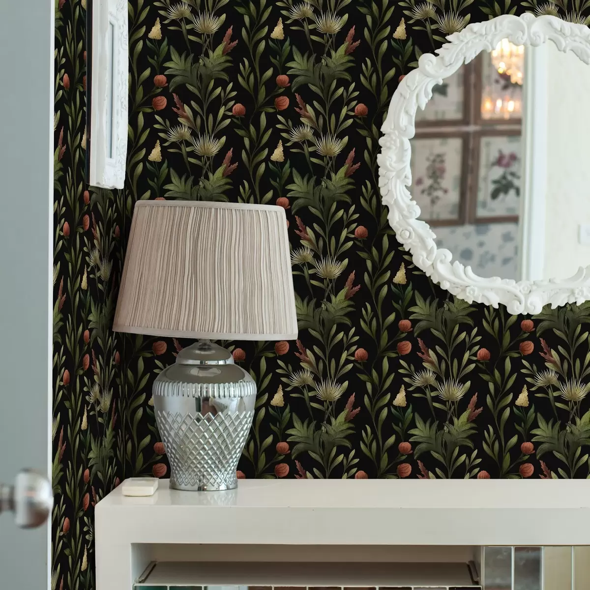 Pozadina Visoke trave i cvjetovi na crnom, detaljnom otisku a00620