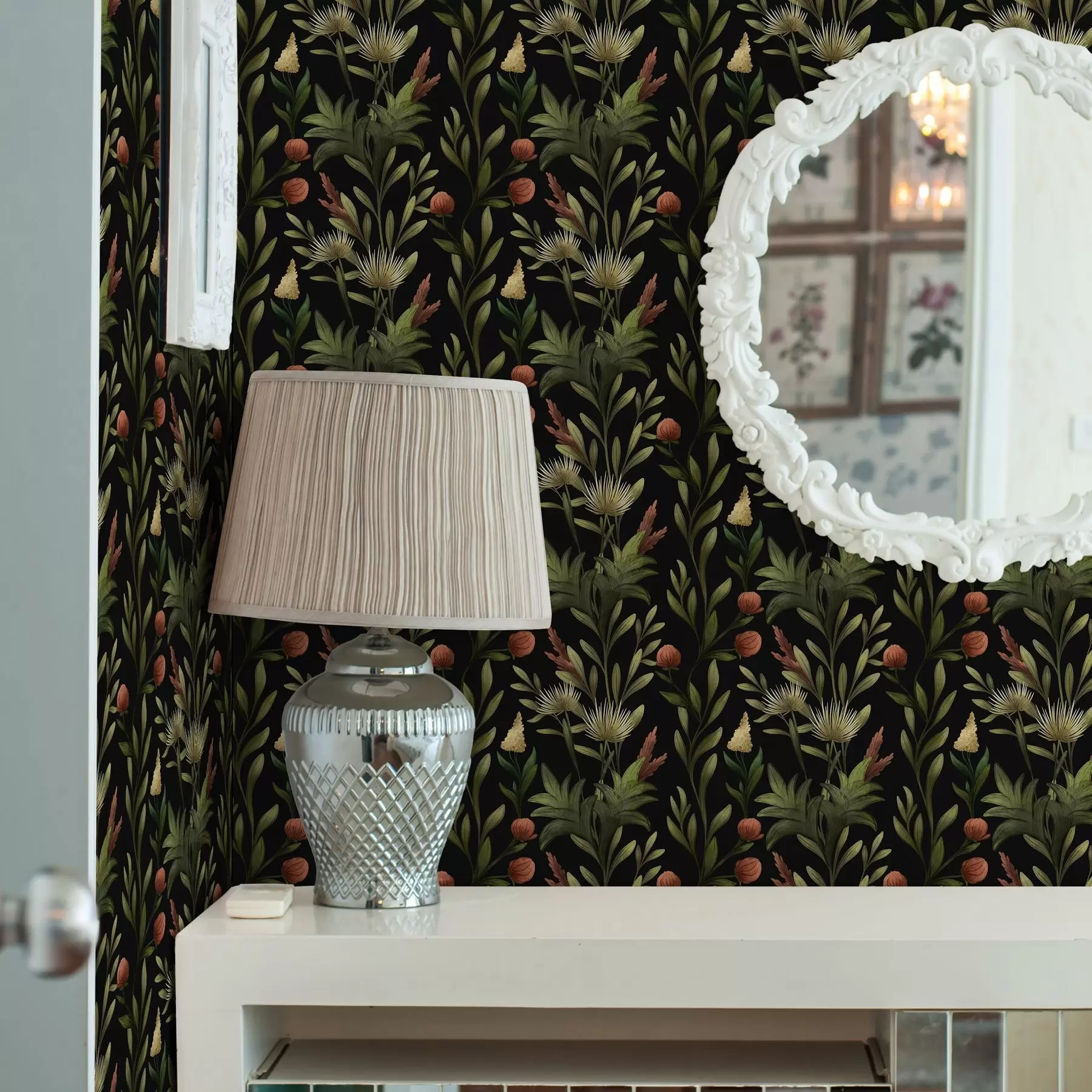 zidne murale Visoke trave i cvjetovi na crnom, detaljnom otisku a00620