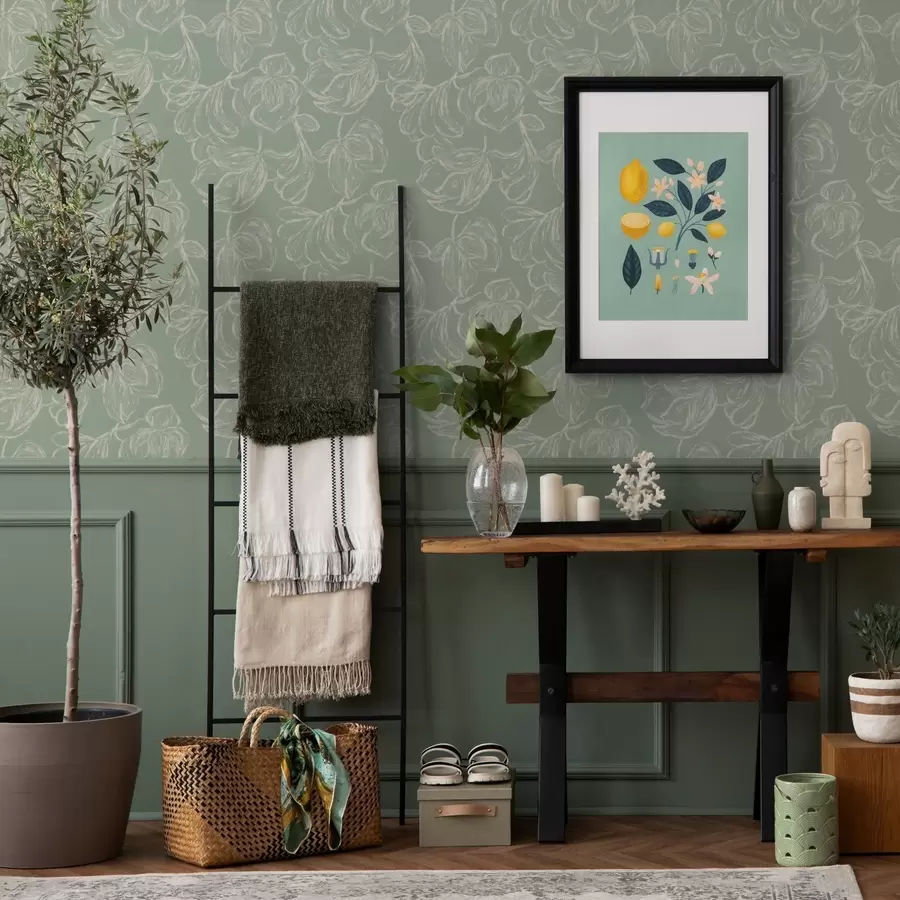 zidne murale Linearno veliko cvijeće, potezi kredom na kaduljinoj pozadini a00625v1