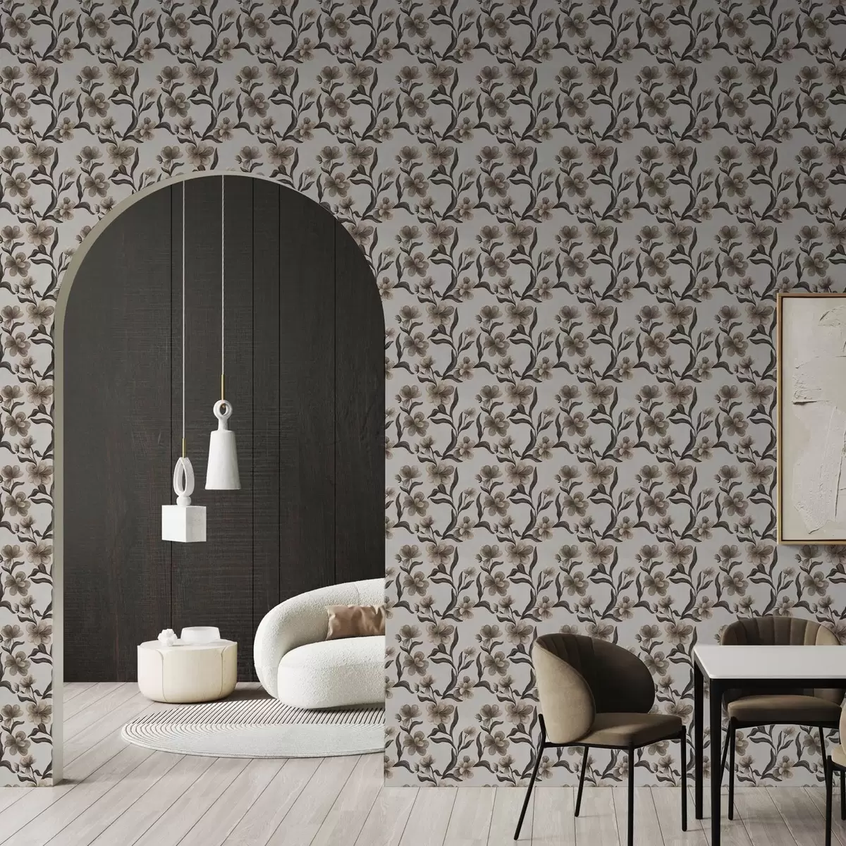 Pozadina Bež cvijeće i tamne grane na svijetlosivoj pozadini a00626v1