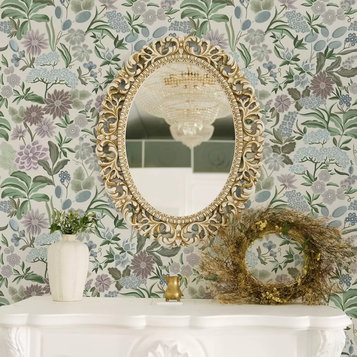 Pozadina Pastelno cvijeće i lišće u mint-plavoj paleti a00642