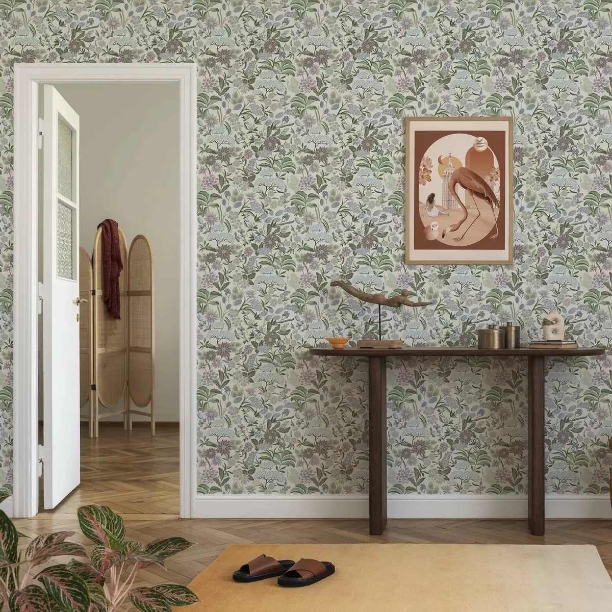 Pozadina Pastelno cvijeće i lišće u mint-plavoj paleti a00642