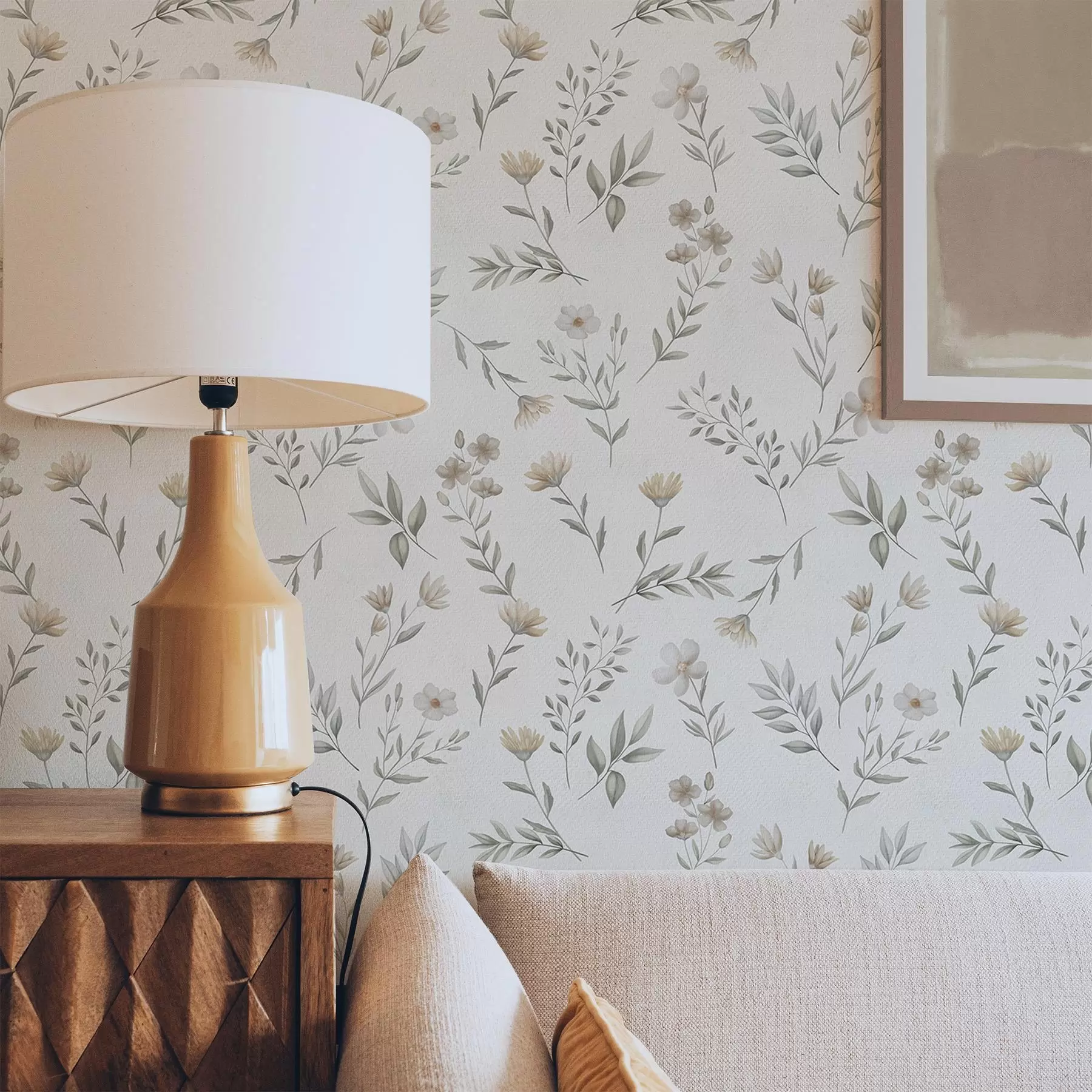 zidne murale Male akvarelne grančice i cvijeće na svijetloj pozadini a00665