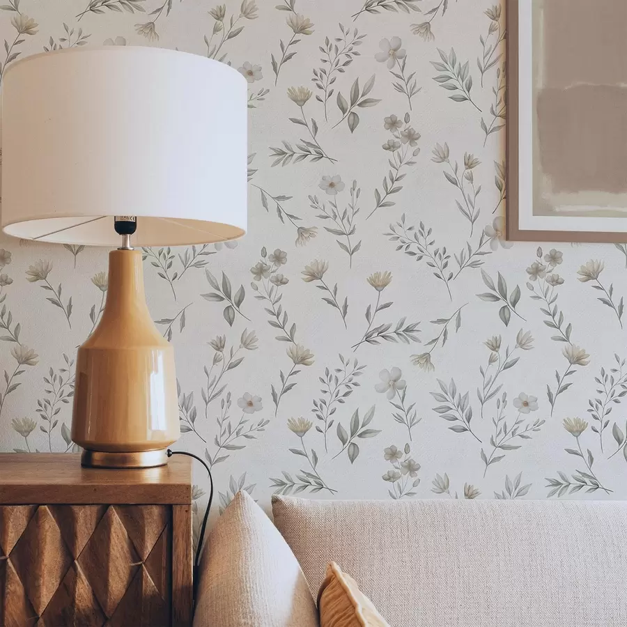 zidne murale Male akvarelne grančice i cvijeće na svijetloj pozadini a00665