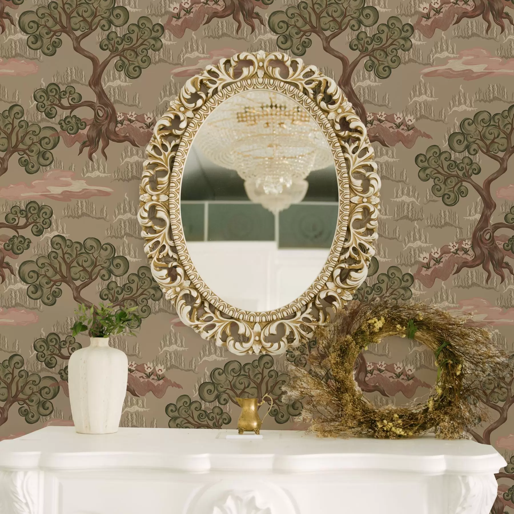 zidne murale Istočni krajolik s hirovitim drvećem na pješčanoj pozadini a00715