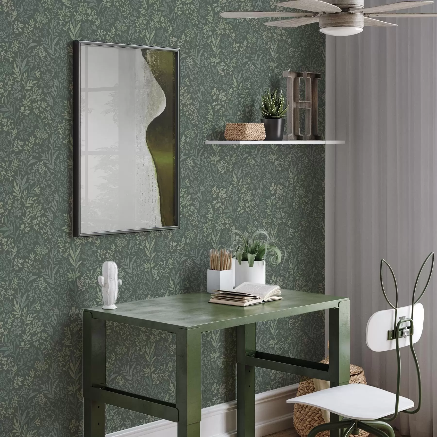 zidne murale Smaragdne trave i bobice, fini botanički uzorak a00740