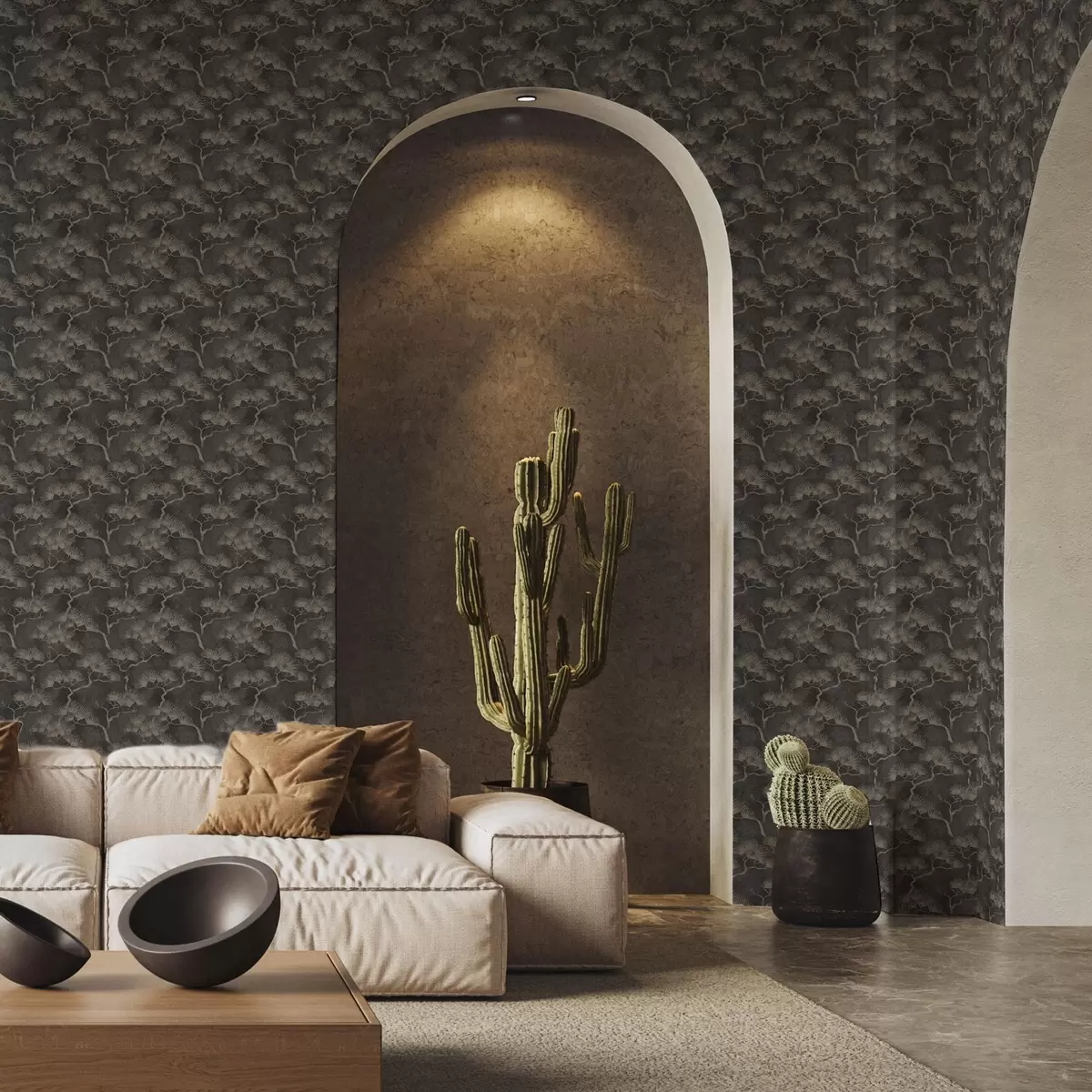 Pozadina Siluete bora na tamnoj pozadini, maglovita tekstura a00742