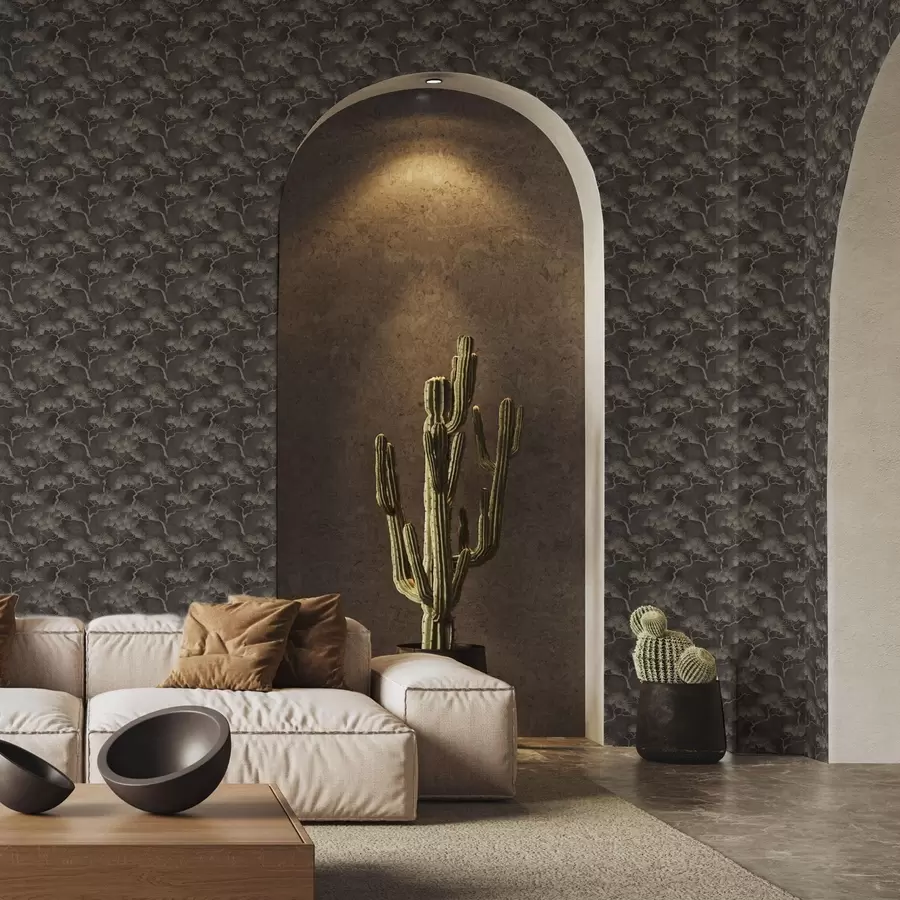 zidne murale Siluete bora na tamnoj pozadini, maglovita tekstura a00742