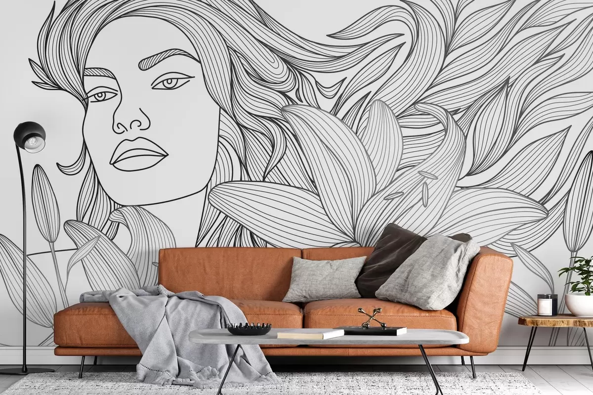 zidne murale Portret djevojke u cvjetovima ljiljana w04689