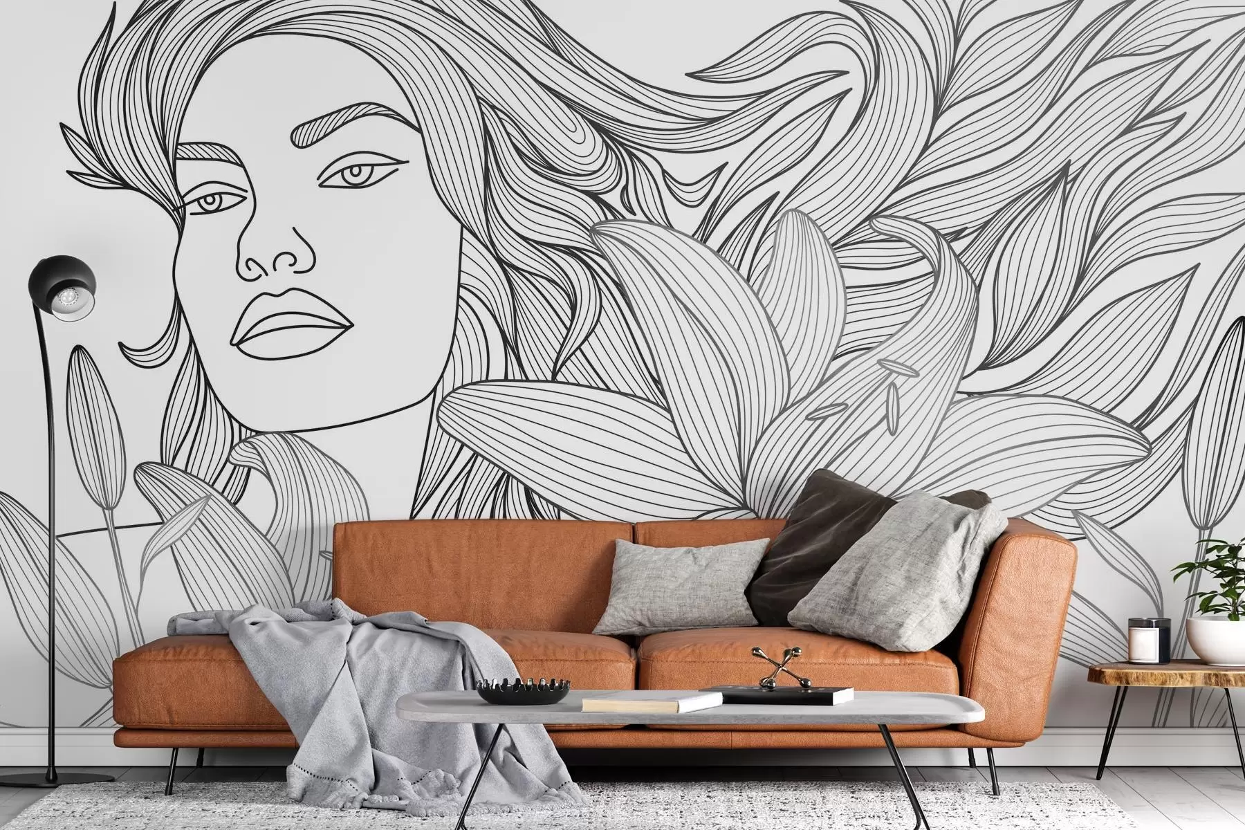 zidne murale Portret djevojke u cvjetovima ljiljana w04689