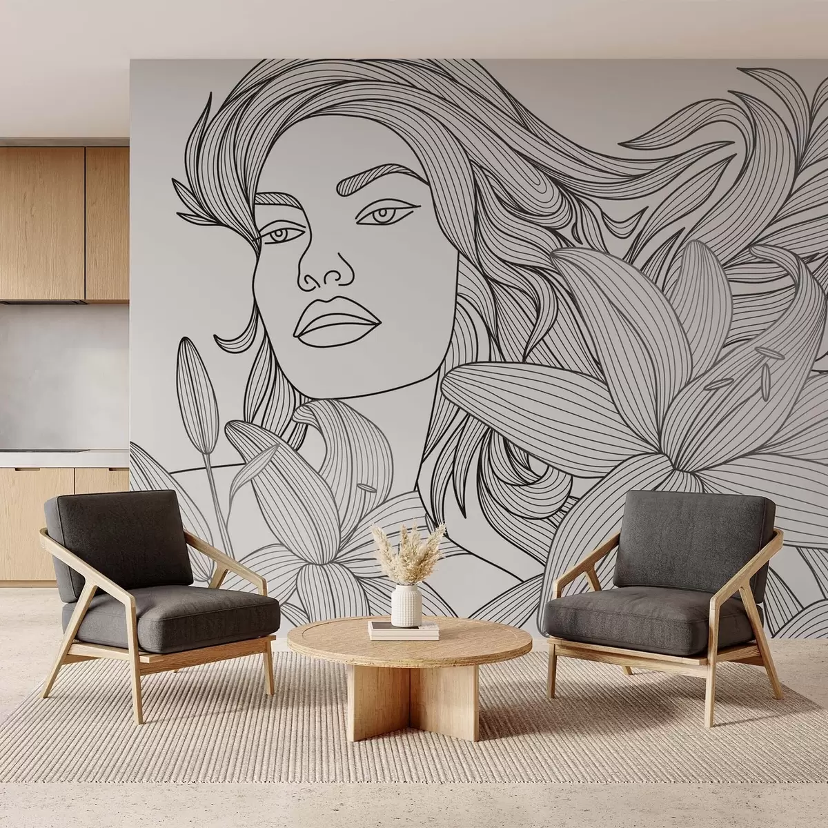 zidne murale Portret djevojke u cvjetovima ljiljana w04689