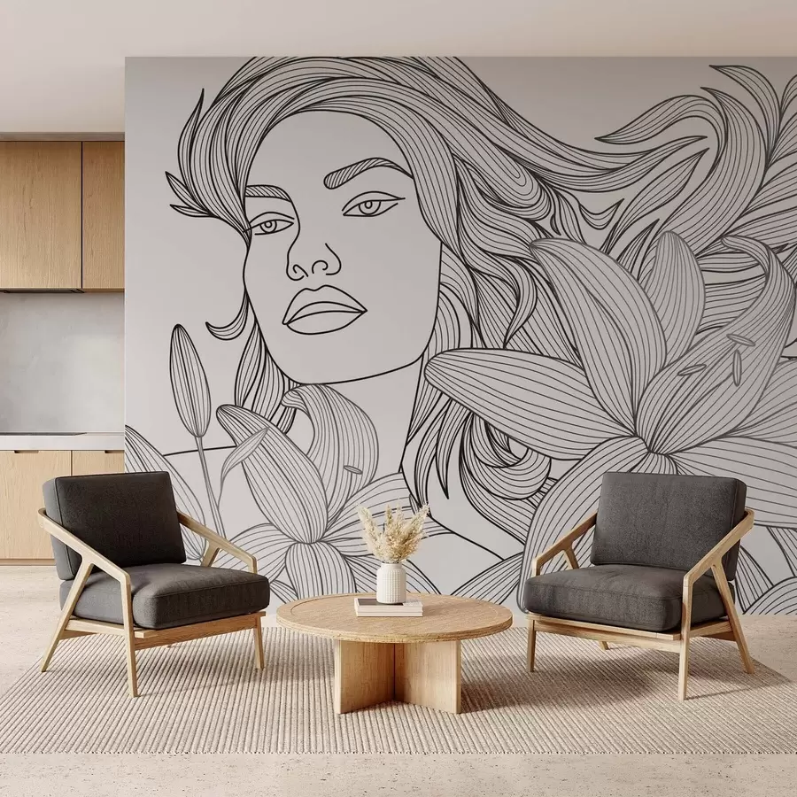 zidne murale Portret djevojke u cvjetovima ljiljana w04689