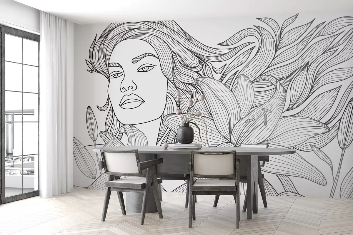 zidne murale Portret djevojke u cvjetovima ljiljana w04689