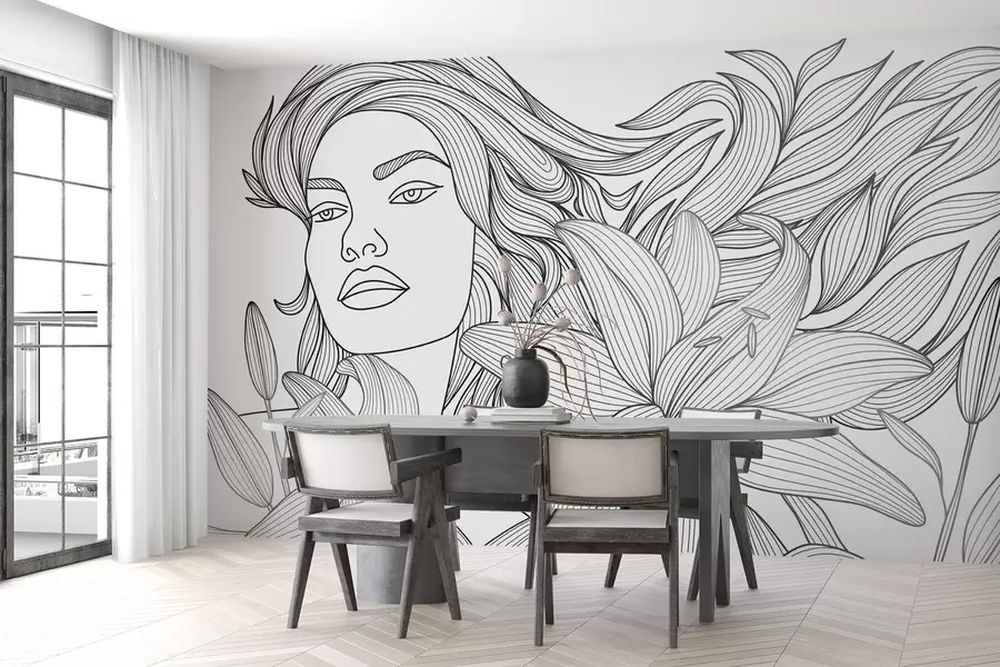 zidne murale Portret djevojke u cvjetovima ljiljana w04689