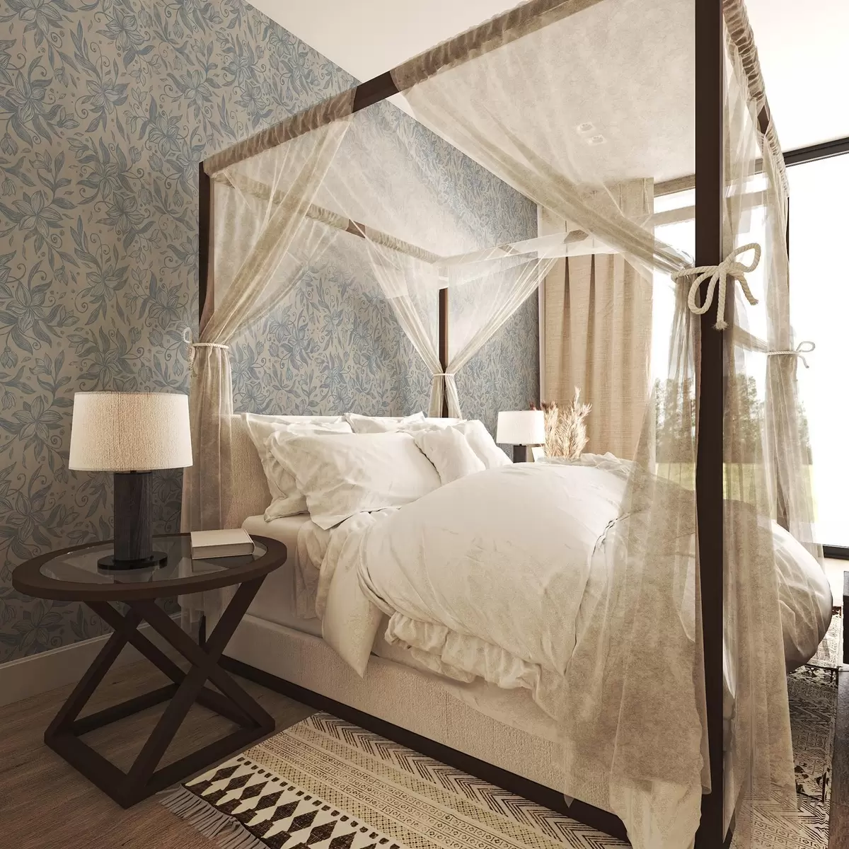 Pozadina Plavi linearni cvjetni uzorak na toploj bež boji a00630v2