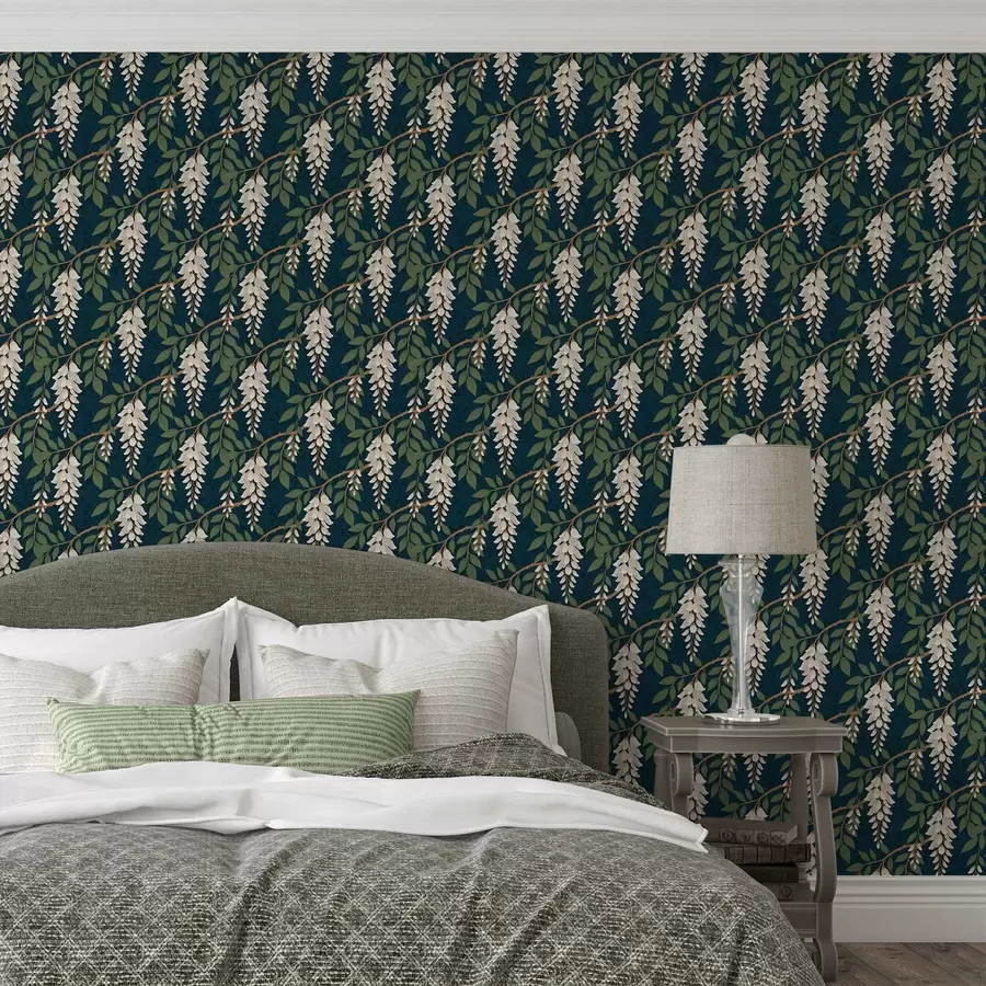 zidne murale Bjelokostna glicinija na tamnoplavoj pozadini a00694v1