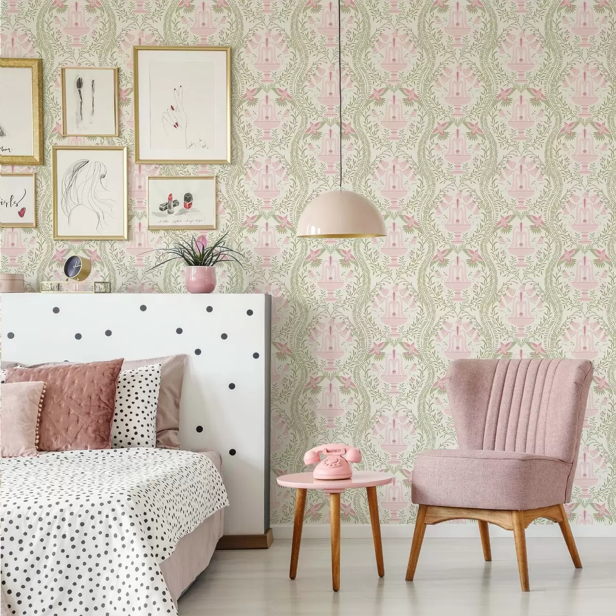 Pozadina Fontane, kolibrići i zeleni svitci na svijetloj pozadini a00723