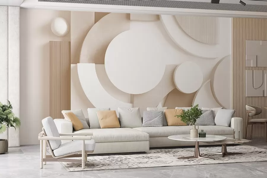 zidne murale Moderna volumetrijska apstrakcija u bež nijansama w09441v1