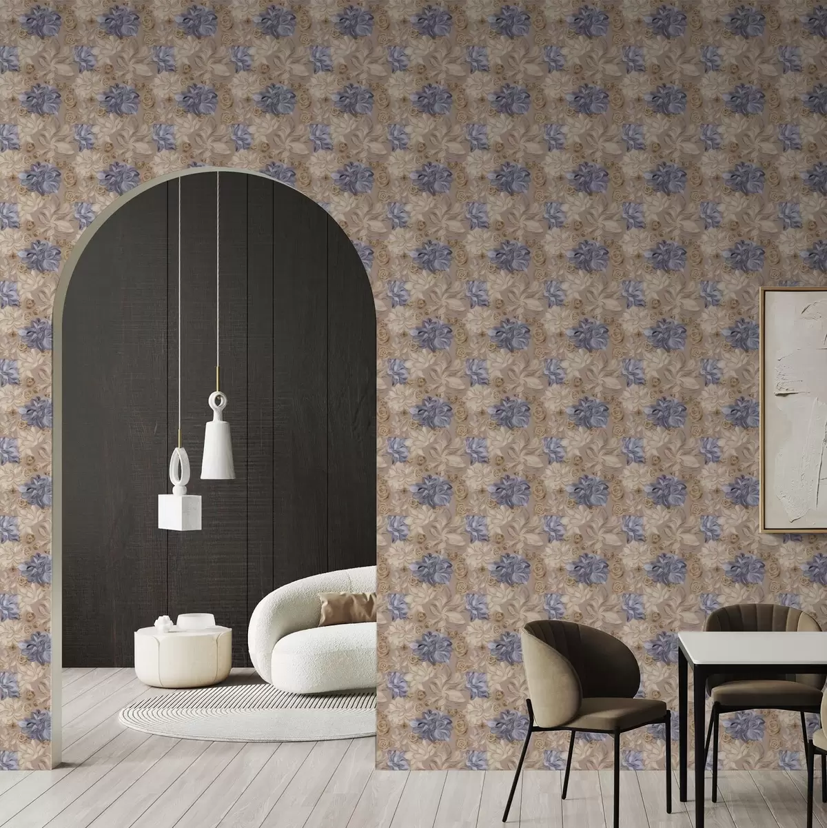 Pozadina Bujno kremasto i plavo cvijeće u pastelnoj paleti a00634