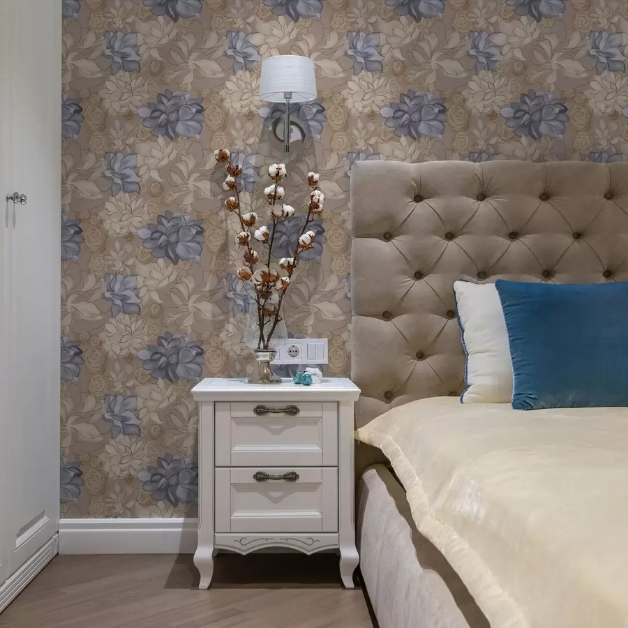 zidne murale Krem i plavo cvijeće na toploj bež pozadini a00634v1