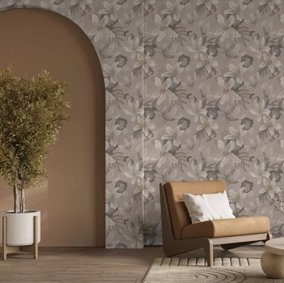 Pozadina Veliko bež cvijeće s apstraktnim akvarelnim mrljama a00635