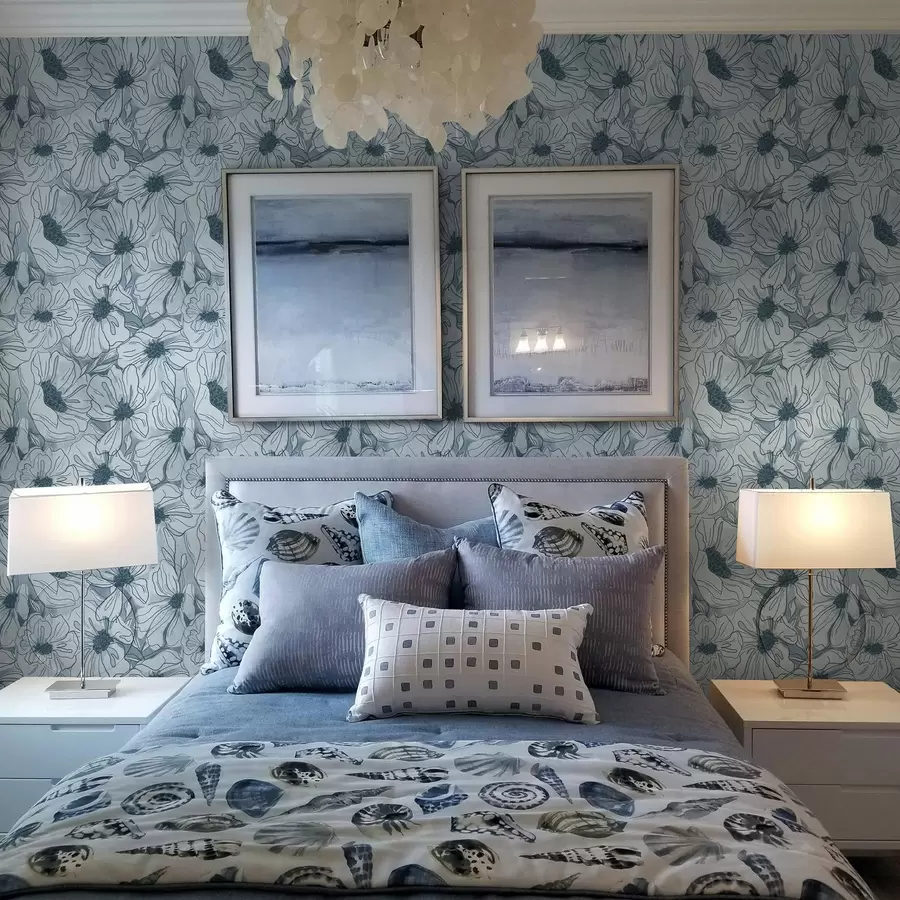 zidne murale Linearno cvijeće u hladnoj sivo-plavoj paleti a00636v2