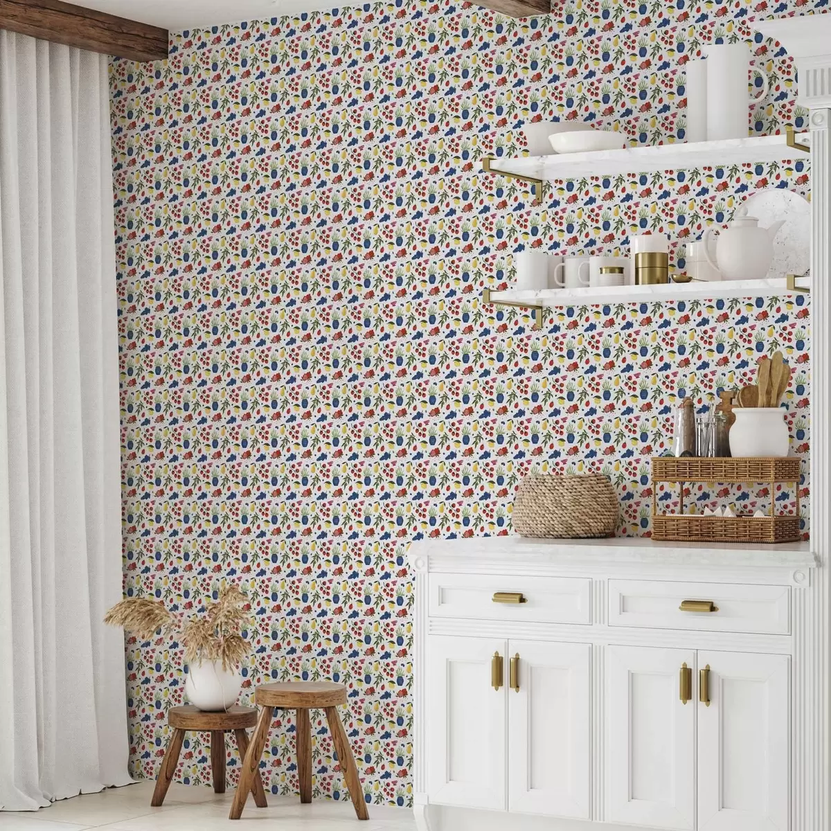 Pozadina Svijetli voćno-botanički uzorak na bijeloj pozadini a00637v1