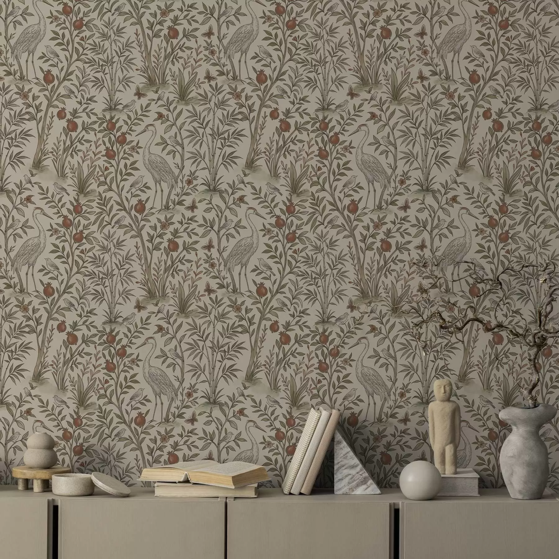 zidne murale Ptice među stablima nara u prirodnom okruženju a00699