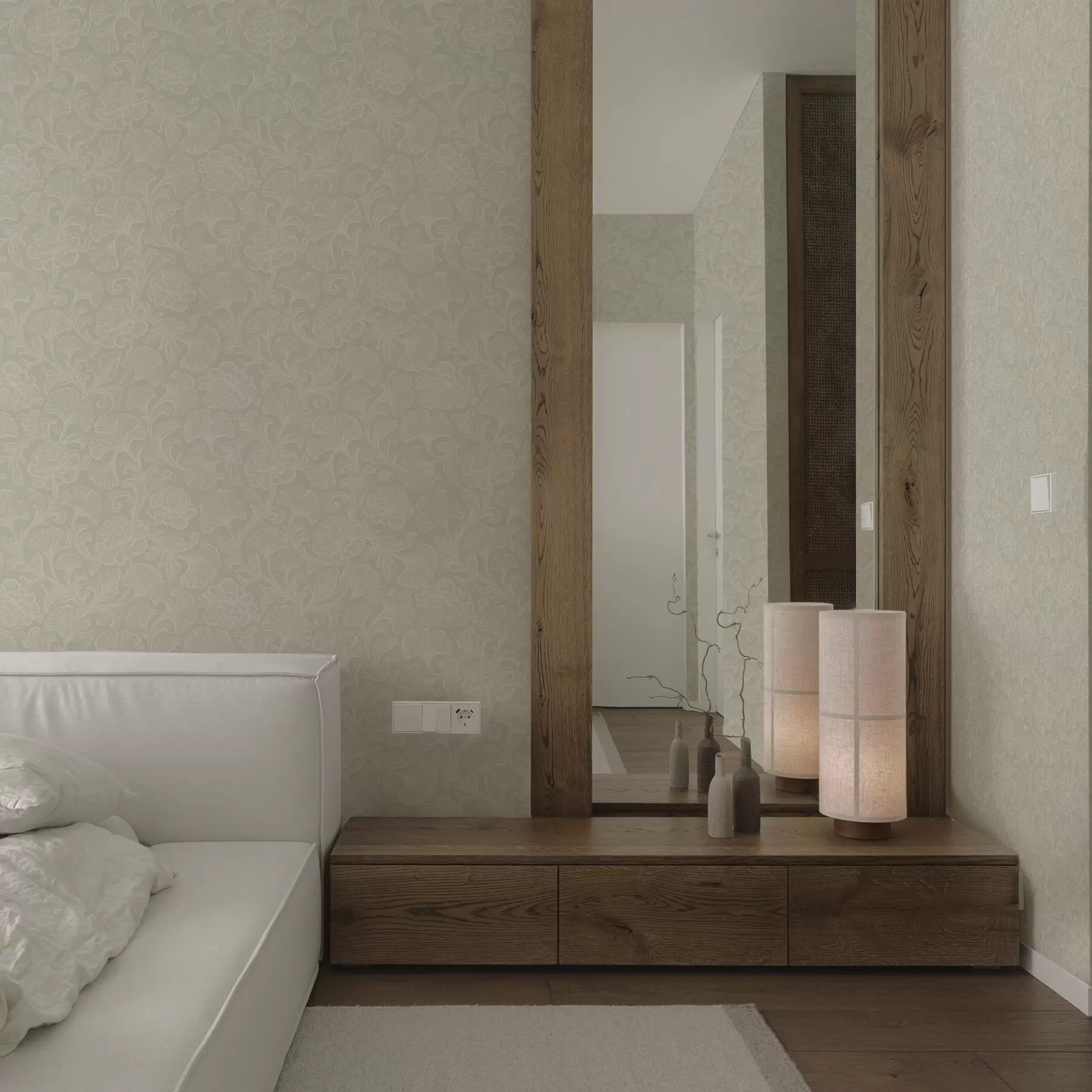 zidne murale Svijetli uzorak s ginkom i božurima a00700