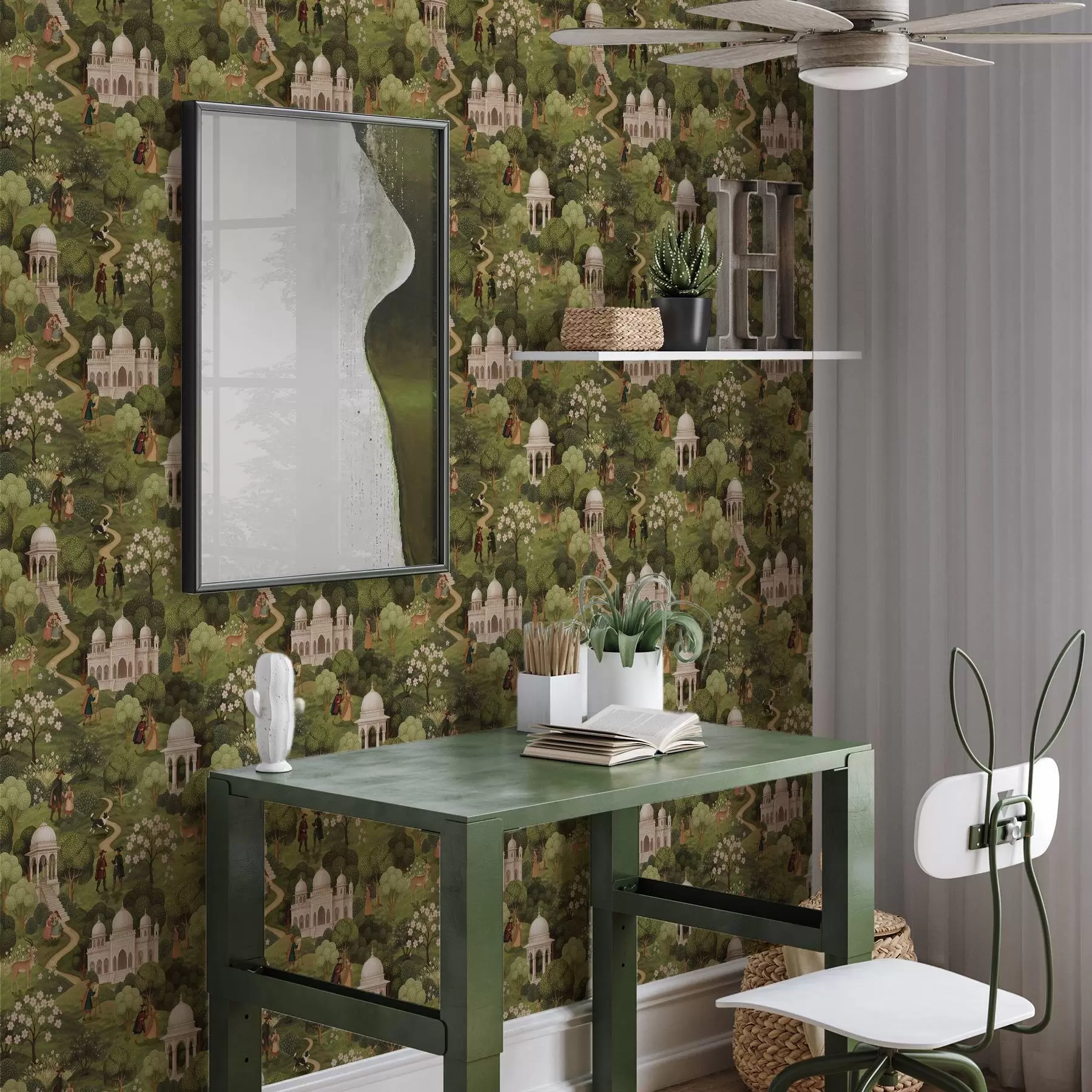 zidne murale Parkovni prizor s drvećem i arhitekturom u pejzažnom stilu a00705