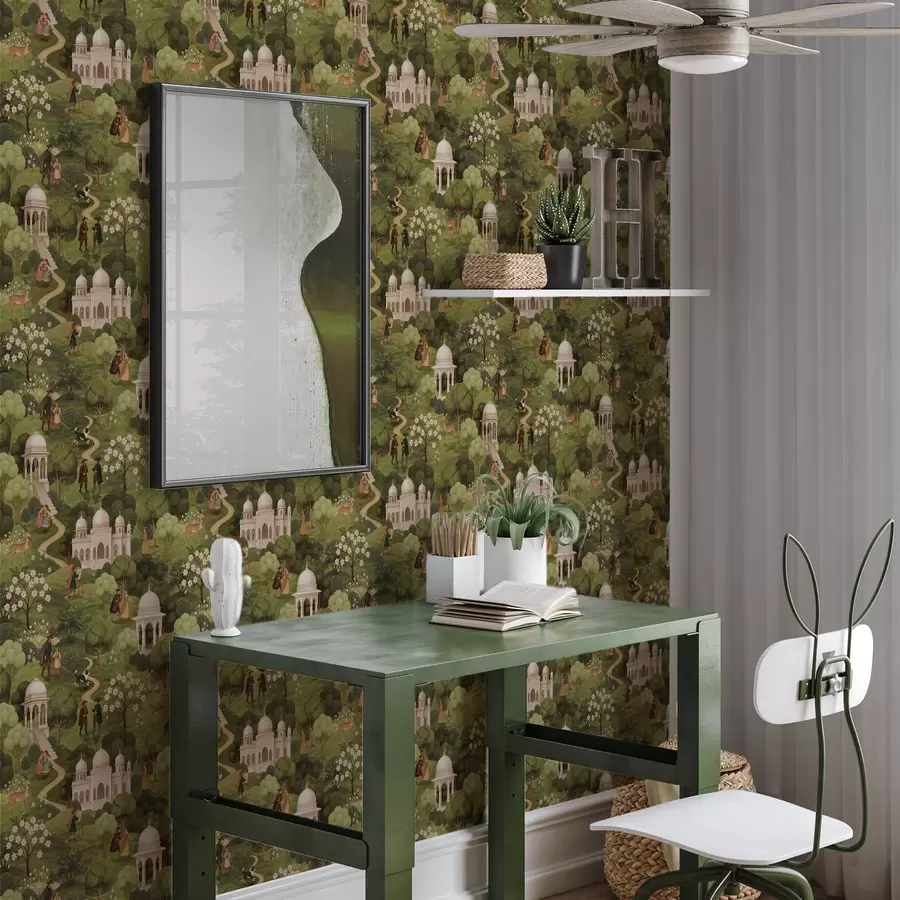 zidne murale Parkovni prizor s drvećem i arhitekturom u pejzažnom stilu a00705