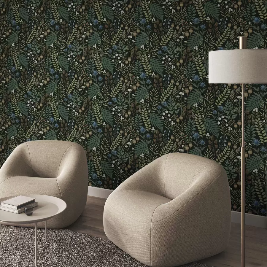 zidne murale Poljske trave, bobice i sjemenke na tamnoj pozadini a00706